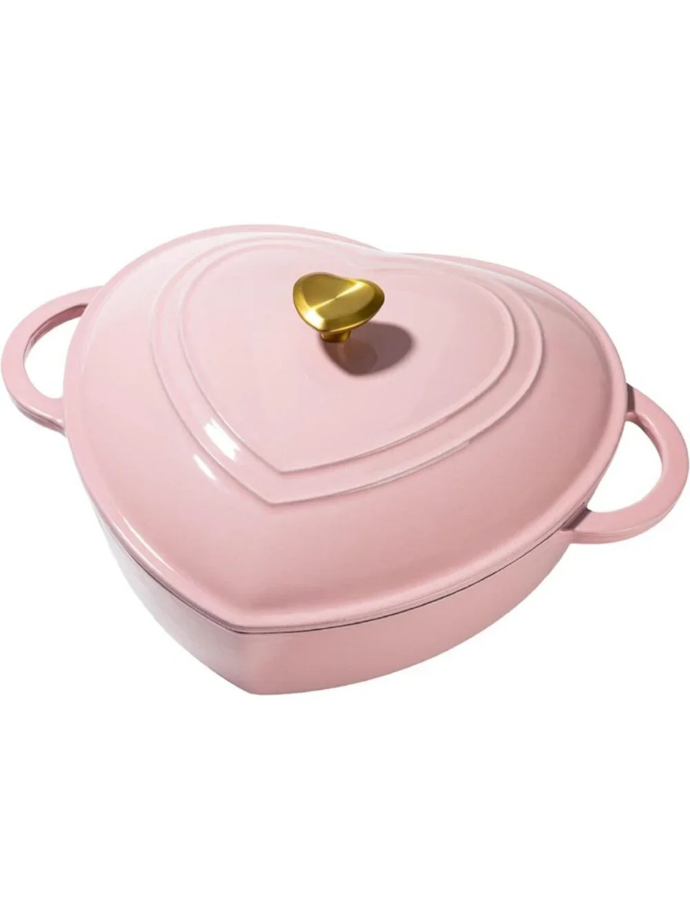 Heart-Shaped Enameled Cast Iron Braiser & Skillet with Lid, 3.5-Quart, Pink